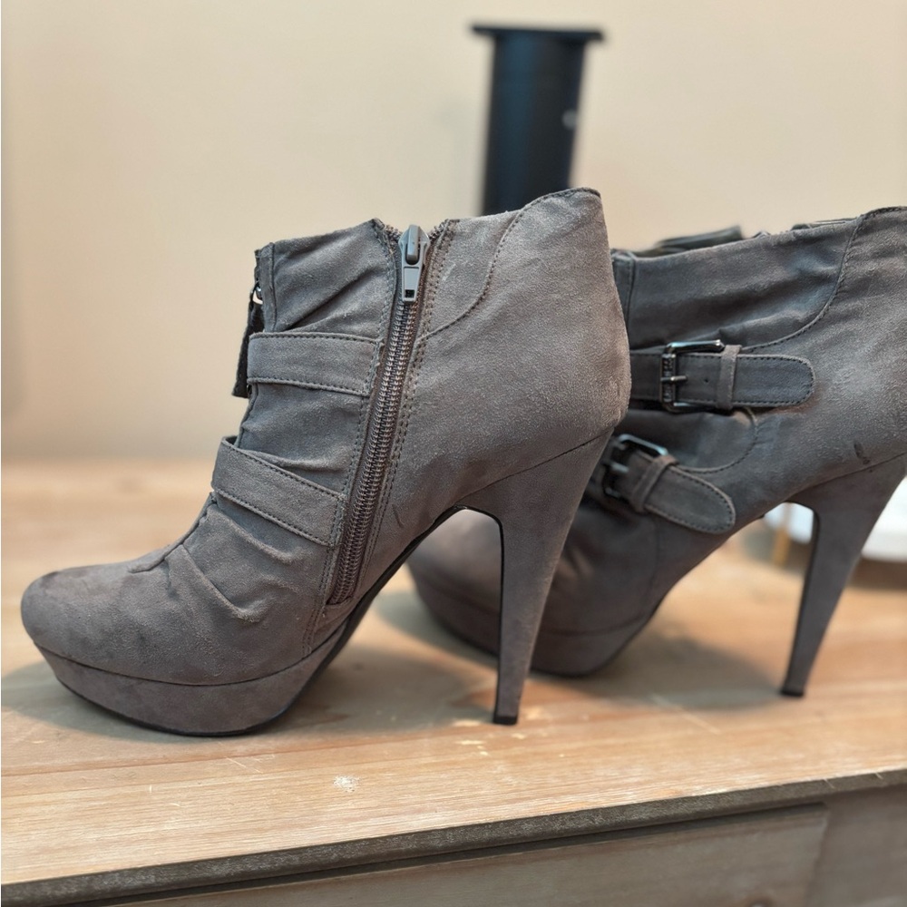 G by Guess Gray Heeled Boots